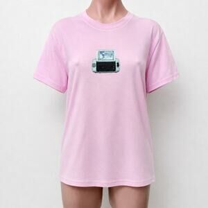 Pizzaslime Pink Signature Short Sleeve Crew Neck Tee Sidekick Phone Graphic SM